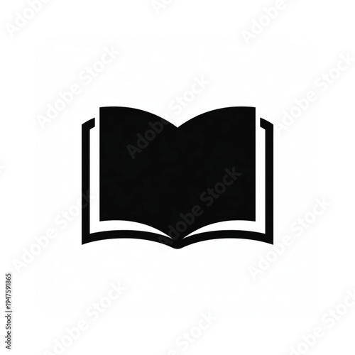 A simple black silhouette of an open book representing knowledge