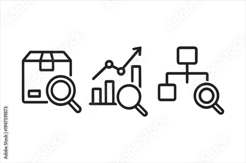 Line icons depicting logistics data analysis and supply chain management concepts