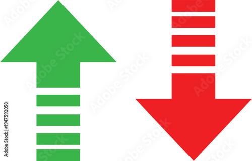Red and Green Directional Arrows for Market Growth and Loss Concept, profit vs. loss, market trends, and data fluctuations, making them an essential asset for financial reports, business presentations