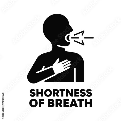 A black silhouette of a person holding their chest while exhaling representing shortness of breath or respiratory distress high quality professional detailed modern elegant