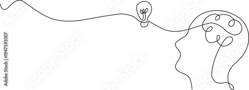 A minimalist line drawing of a human head with a lightbulb connected to it, symbolizing creativity and inspiration.