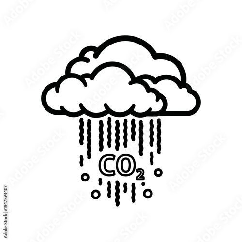 Rain cloud emitting carbon dioxide illustrating pollution and climate change