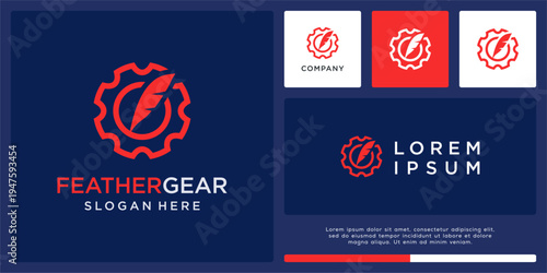 Feather gear logo design template