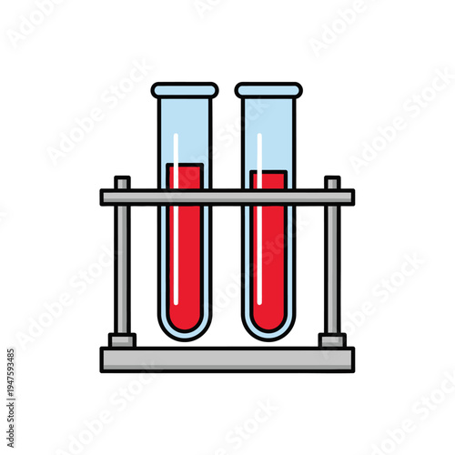 Two test tubes filled with red liquid in a laboratory rack