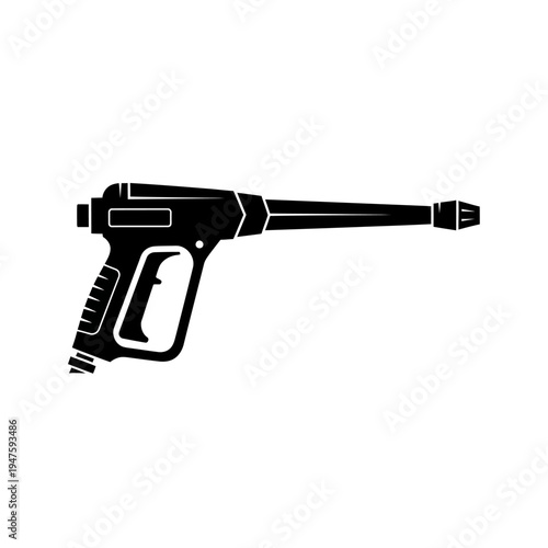 A black silhouette of a pressure washer gun on a white background