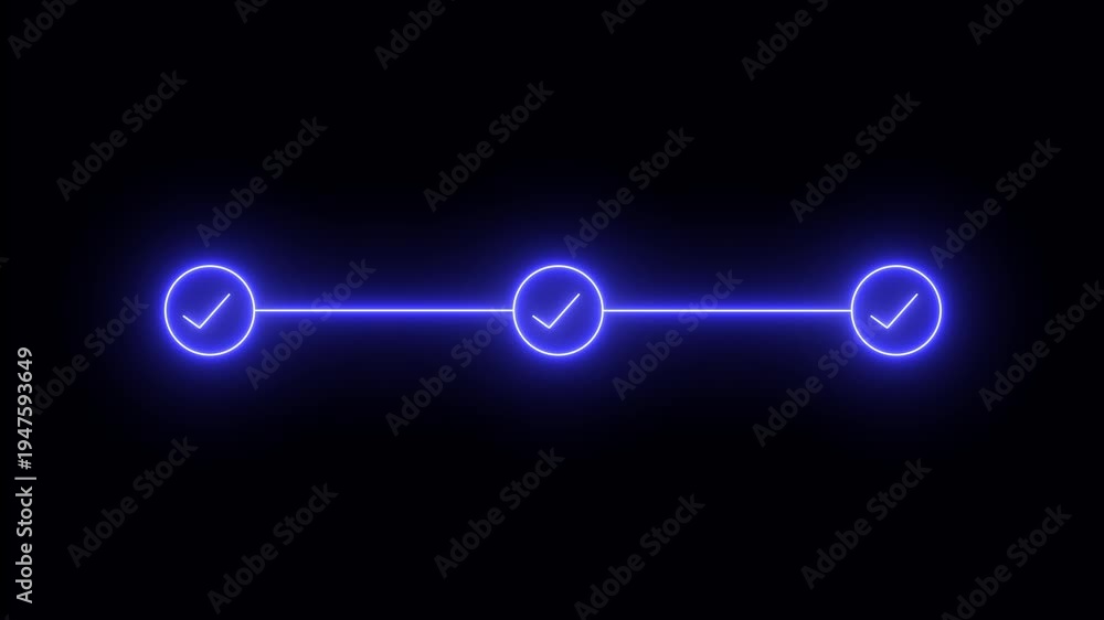 Process Icon Neon Neon 3 step infographic process with check mark icon. Infographic step ...
