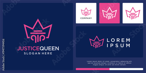 Justice queen logo design template with pillar