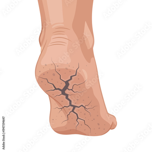 Illustration of a human foot displaying severe cracking and dryness