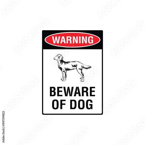 Warning Beware Of Dog Golden Retriever Vector Sign, Security Alert Sticker, Guard Dog Design