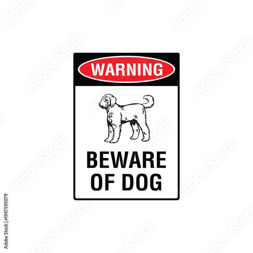 Warning Beware Of Dog Labradoodle Breed Vector Sign, Security Alert Sticker, Guard Dog Design