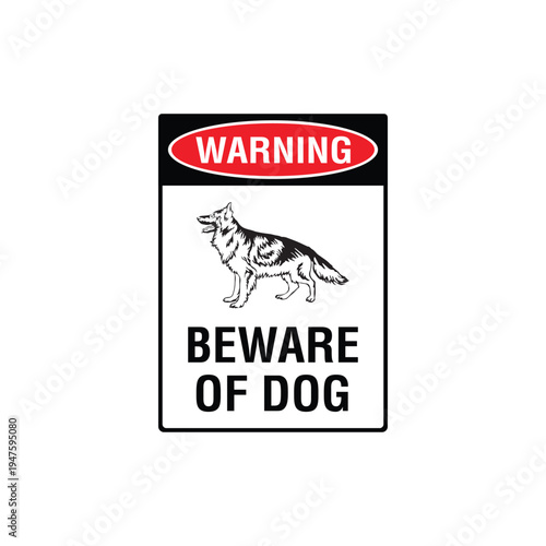 Warning Beware Of Dog German Shepherd Vector Sign, Security Alert Sticker, Guard Dog Design