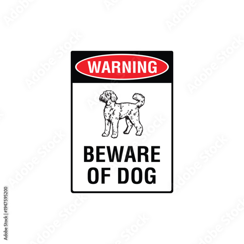 Warning Beware Of Dog Spanish Water Dog Breed Vector Sign, Security Alert Sticker, Guard Dog Design