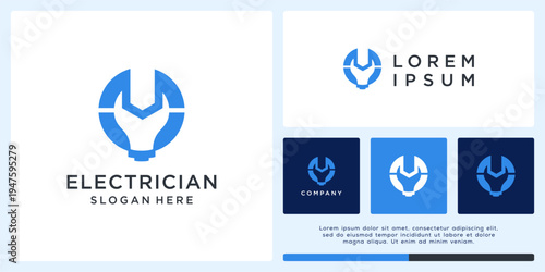 Electrician logo design with spanner and lamp