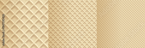 Wafer texture pattern bg of milk biscuit cone, fabric rectangle waffel. Waffle diagonal cookie lattice, vector stroopwafel. Baked cake crepe, seamless 3d backdrop, caramel bakery pancake. Sweets macro
