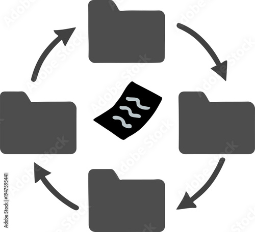 File Management Workflow Line Icons – Folder Sync Document Process Outline Vector Set