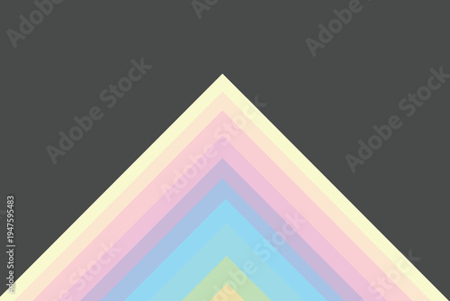 A vibrant triangular graphic with pastel colors on a dark background