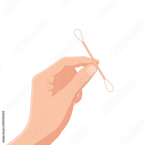 A hand delicately holds a cotton swab showcasing personal hygiene