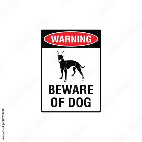 Warning Beware Of Dog Miniature Pinscher Breed Vector Sign, Security Alert Sticker, Guard Dog Design
