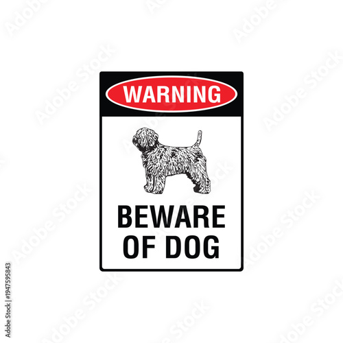 Warning Beware Of Dog Spanish Water Dog Breed Vector Sign, Security Alert Sticker, Guard Dog Design