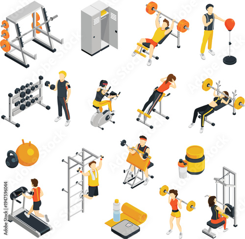 Personal trainer guiding gym session with physical exercises. Individual fitness instructor, sports workout. Professional coach supervision. Fitness training, health exercise
