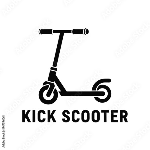A stark black silhouette depicts a kick scooter with visible handlebars deck and wheels accompanied by text high quality professional detailed modern elegant stylish