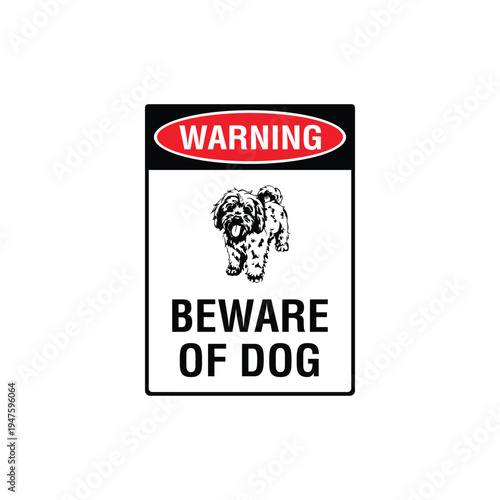 Warning Beware Of Dog Cavapoo Breed Vector Sign, Security Alert Sticker, Guard Dog Design