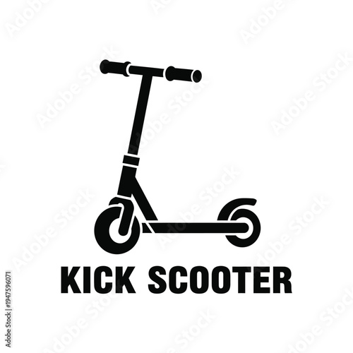 A minimalist black silhouette depicts a kick scooter complete with handlebars deck and two wheels alongside prominent text high quality professional detailed modern elegant