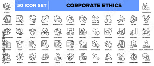 Corporate Ethics Icon Sheet Line Black