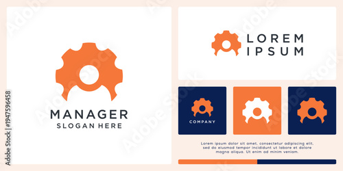 Manager logo design template with human and gear
