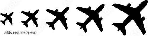 Dynamic sequence of airplane silhouettes illustrating the journey and evolution of air travel, symbolizing growth and progress in aviation worldwide