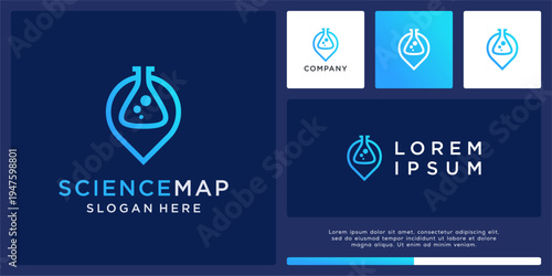 Science map logo design template with tube