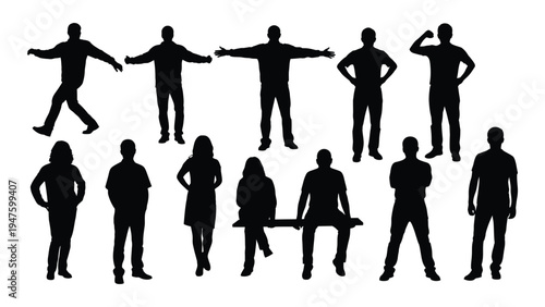 A group of people in various poses