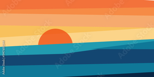 A vibrant sunset over a serene ocean landscape with warm colorful hues