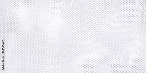 Seamless white fabric textile material with a light gray geometric mesh pattern for an abstract wallpaper backdrop design on a textured surface