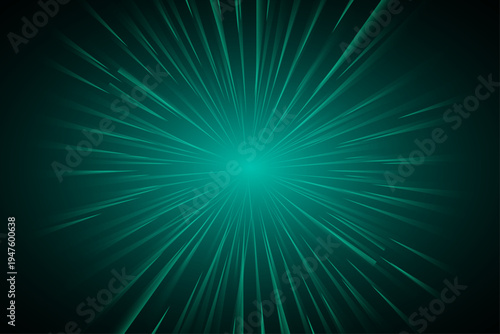 A vibrant burst of teal light radiates outward from a central glowing point