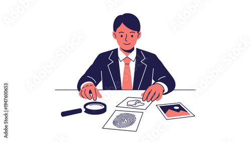Investigator Examining Evidence: Professional Man with Magnifying Glass Analyzing Clues for Research and Problem Solving