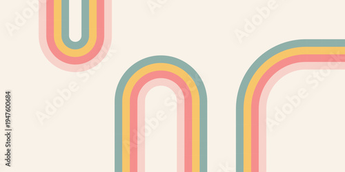A colorful and vibrant graphic design featuring multiple rainbow arches on a plain background