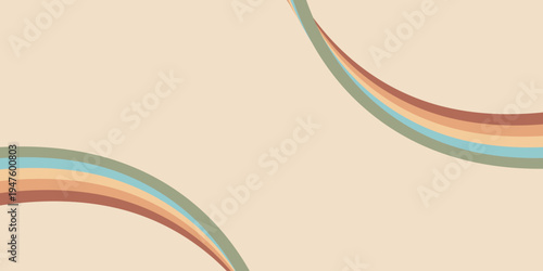A colorful illustration of two rainbow arches on a beige background
