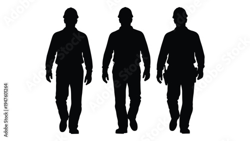 Three men walking in a line