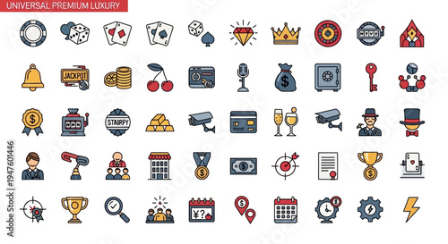 Casino Icons Set: Gambling, Games, Money, Security, Awards & More
