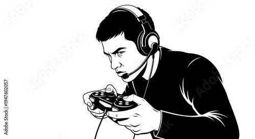 Young man wearing gaming headset.