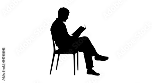 Man sitting on chair reading book.