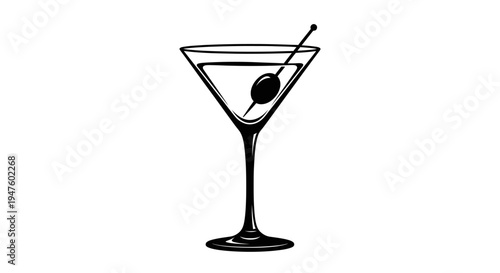 Martini Glass with Olive Garnish.