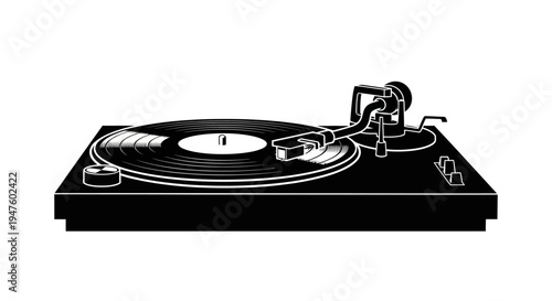 Black vinyl record player turntable.
