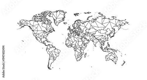 Black and white world map illustration.