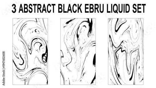 Black and white. Hand drawn marble illustrations, ebru aqua paper and silk prints. Ebru bundle