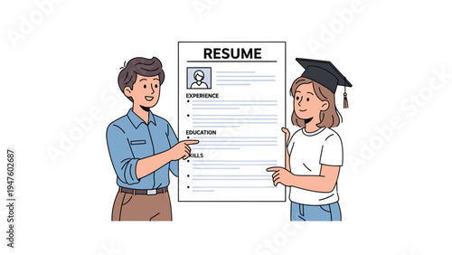 Career Advice for Graduates: Mentor and Student Reviewing Resume