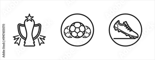 Football World Cup Vector Icon Set – Minimalist Outline style contain Trophy, Soccer Ball and Football Boot.