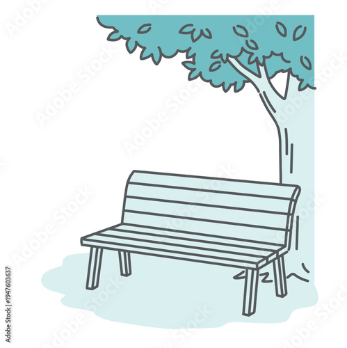 木陰にある無人のベンチのイラスト（背景・合成用素材）