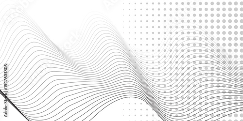 Vector abstract gradient wave Futuristic gray and white halftoon background. geometric flowing web smoke sound music digital blend curve line texture backgound.